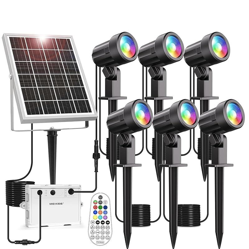 MEIKEE ソーラー ガーデンライト スポットライト RGB 屋外 LED雰囲気 庭園灯 RGB看板灯 ガーデンニング LEDイルミネーション 6000 mAh大容量 10単色＆30種類フラッシュモード マルチ 調光調色 IP 66防水 リモコン付き 1