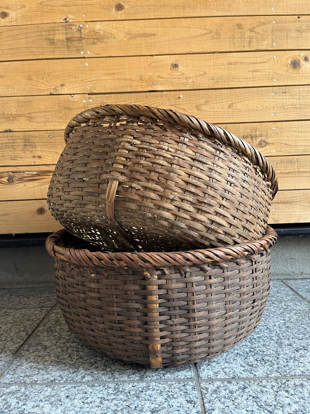 収納かご  古道具 大型収納かご バスケット 古道具 竹の古かご 大編み込み 竹編み籠 野菜