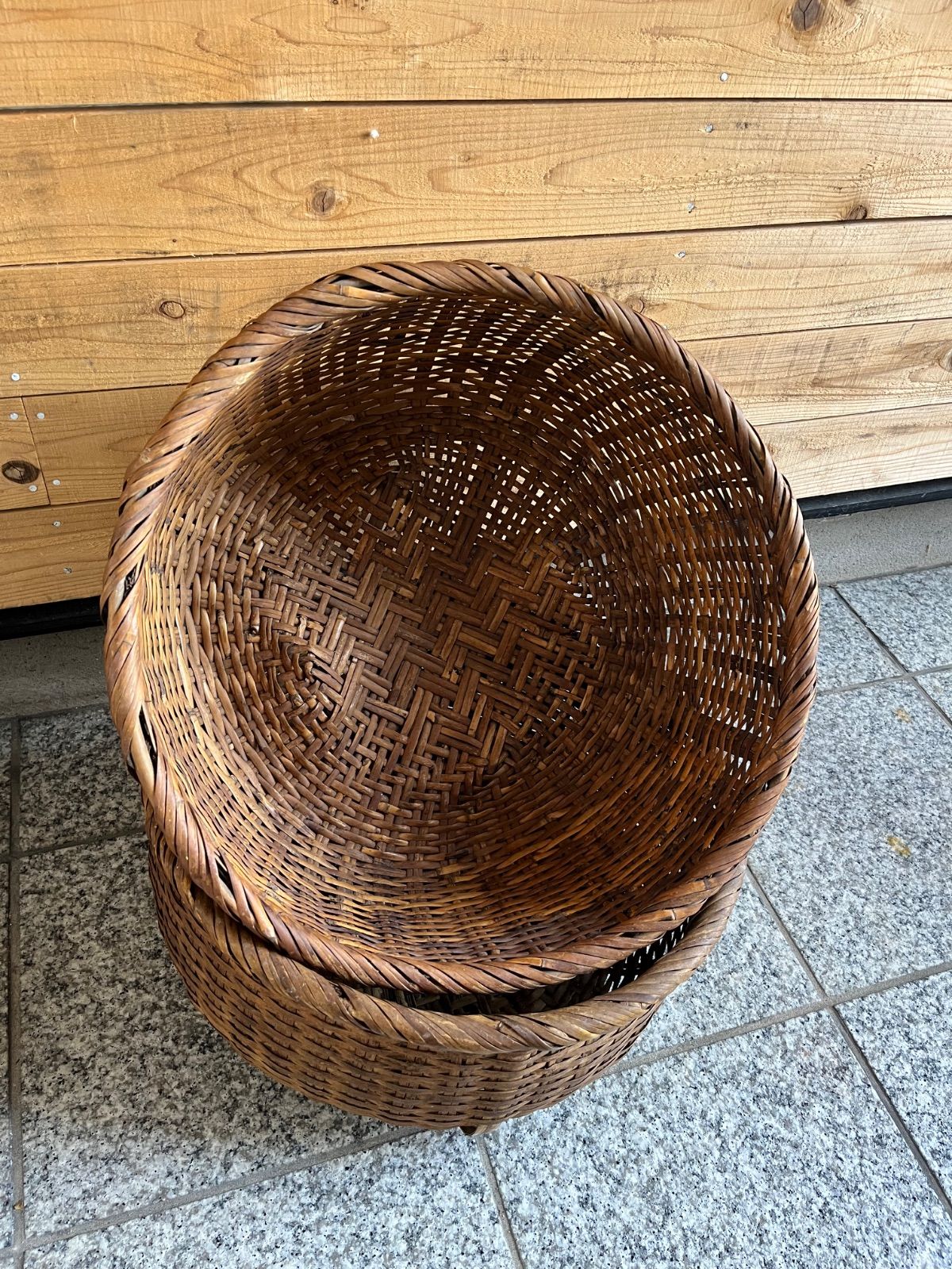 大型収納かご セール中 バスケット 古道具 竹の古かご 大編み込み 竹