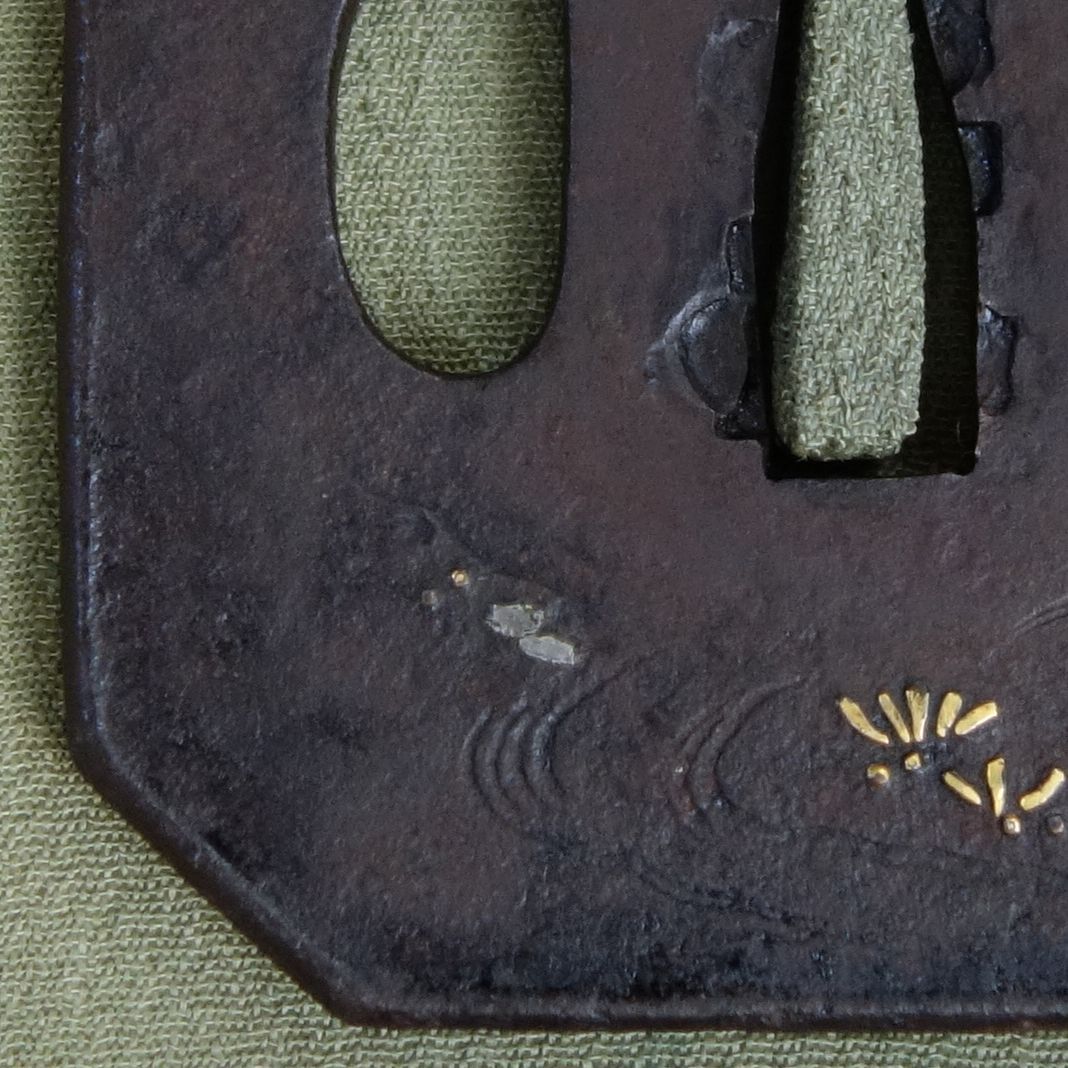 鍔 【 鉄地 象嵌 太公望風景図鍔 】 日本刀 刀装具 鐔 骨董 古美術