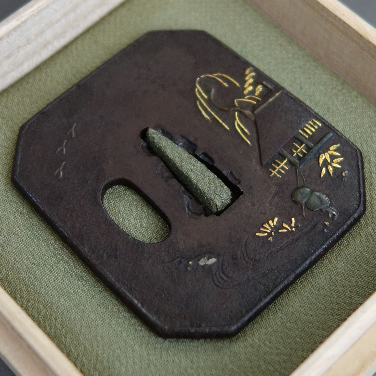 鍔 【 鉄地 象嵌 太公望風景図鍔 】 日本刀 刀装具 鐔 骨董 古美術