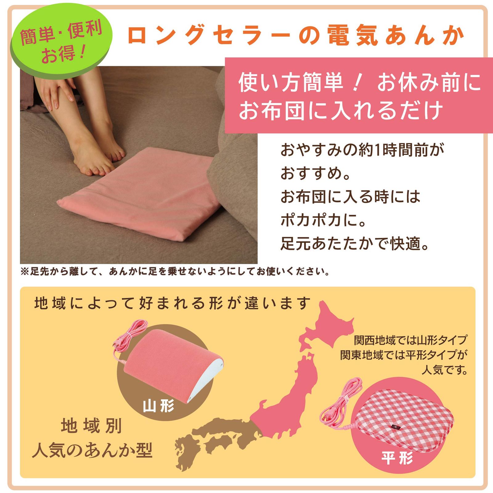 広電(KODEN) 電気あんか 平形 ピンク 無地 省エネ 温度調節 コンパクト