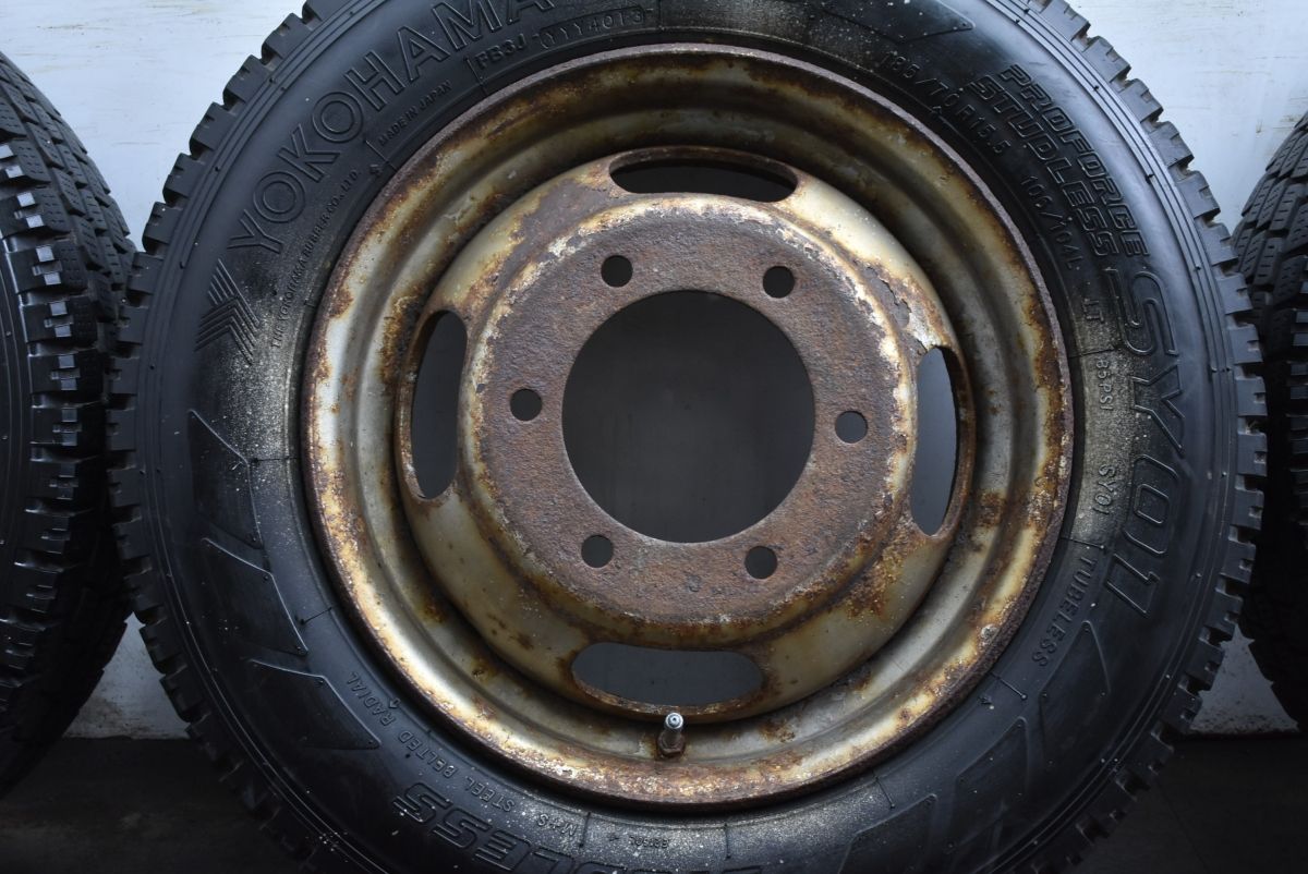 溝有 汎用スチール 15 in 5 J 110 PCD 170 ハブ径132 mm 6穴 実測 ヨコハマ SY 01 185 70 R 106 104 L LT 6本セット キャンターガッツ 15インチ スタッドレス