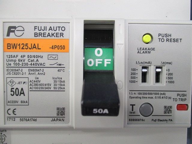 漏電警報付ブレーカ 4 P 50 A -4 050 K