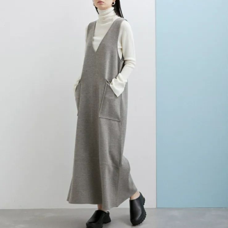 ADAM ET ROPE フラップポケットジャンパースカート グレー