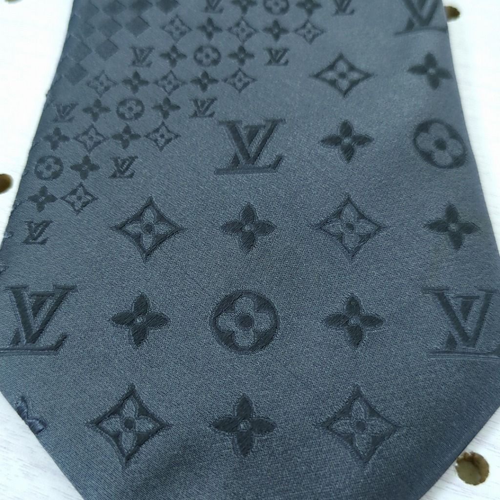 ルイヴィトン ダミエ モノグラム 100%シルク ネクタイ グレー系 イタリア製