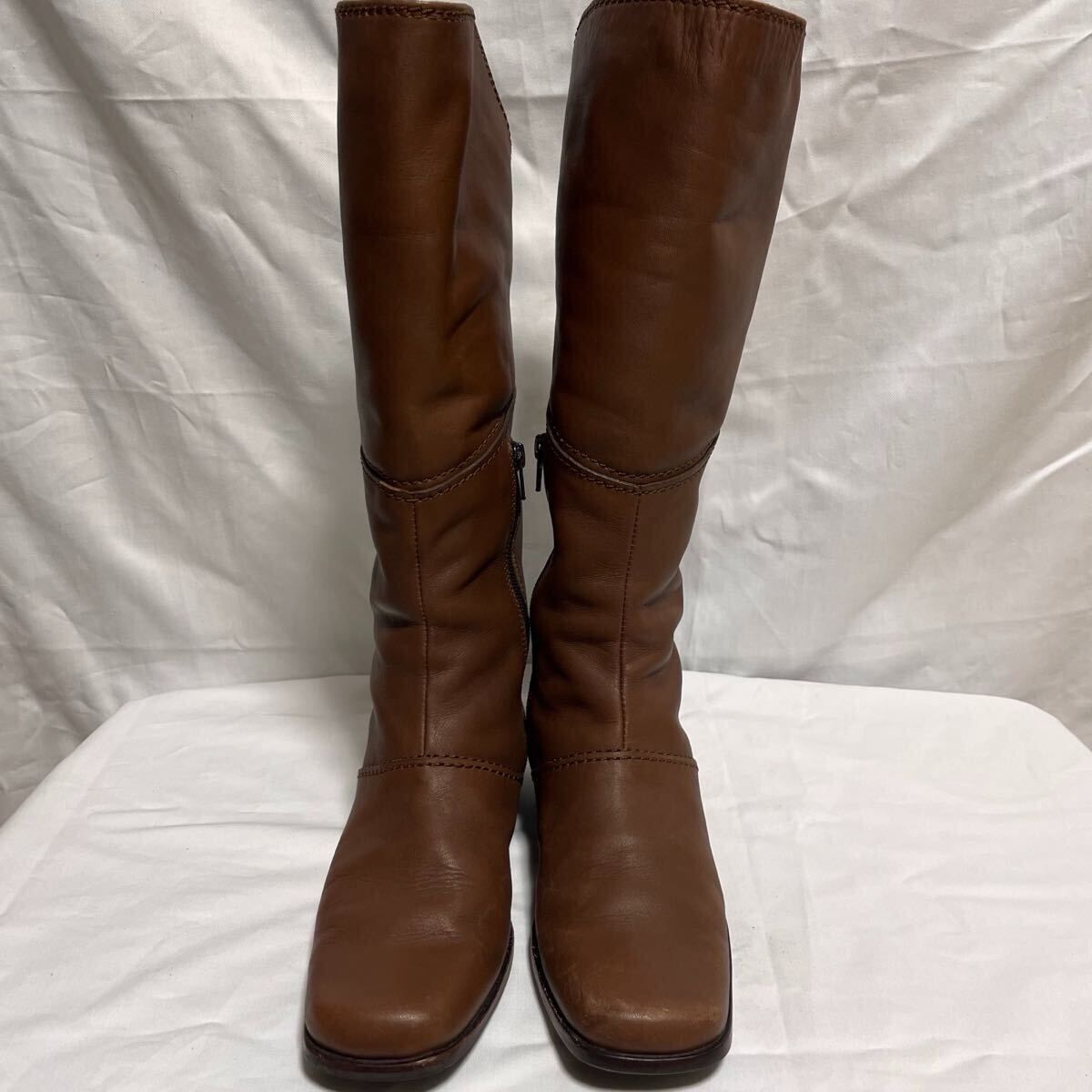 リーガル REGAL ロングブーツ 23cm ブラウン サイドジップ スクエア
