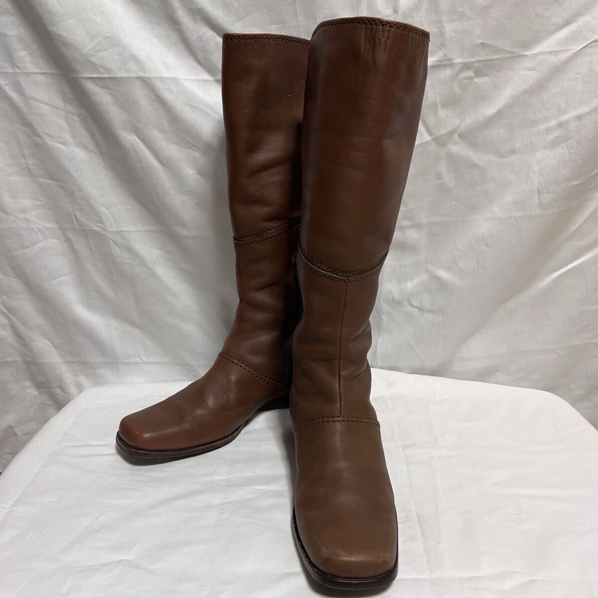 リーガル REGAL ロングブーツ 23cm ブラウン サイドジップ スクエア