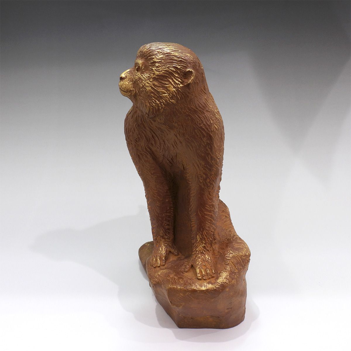 富永直樹 雄風 ブロンズ 専用台座付 動物 猿 さる サル 共箱 彫刻 銅像