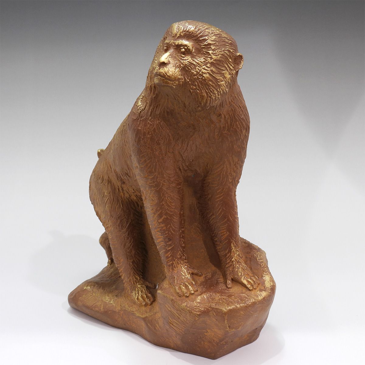 富永直樹 雄風 ブロンズ 専用台座付 動物 猿 さる サル 共箱 彫刻 銅像