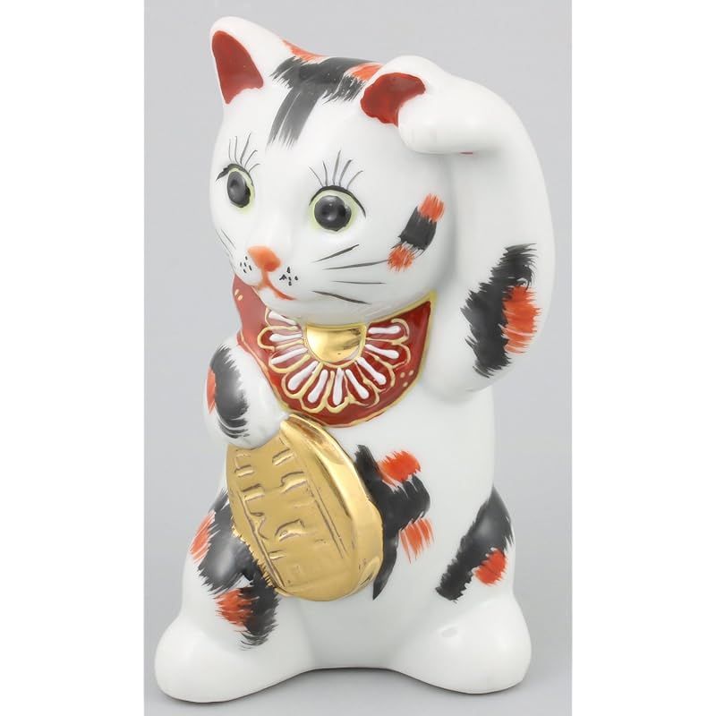 彡九谷焼 小判招き猫 三毛 3号 A-0070 0