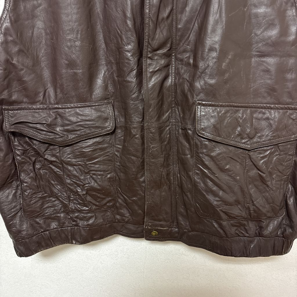 Eddie Bauer】 80～90s 黒タグ グースダウン 本革レザーベスト S-3636