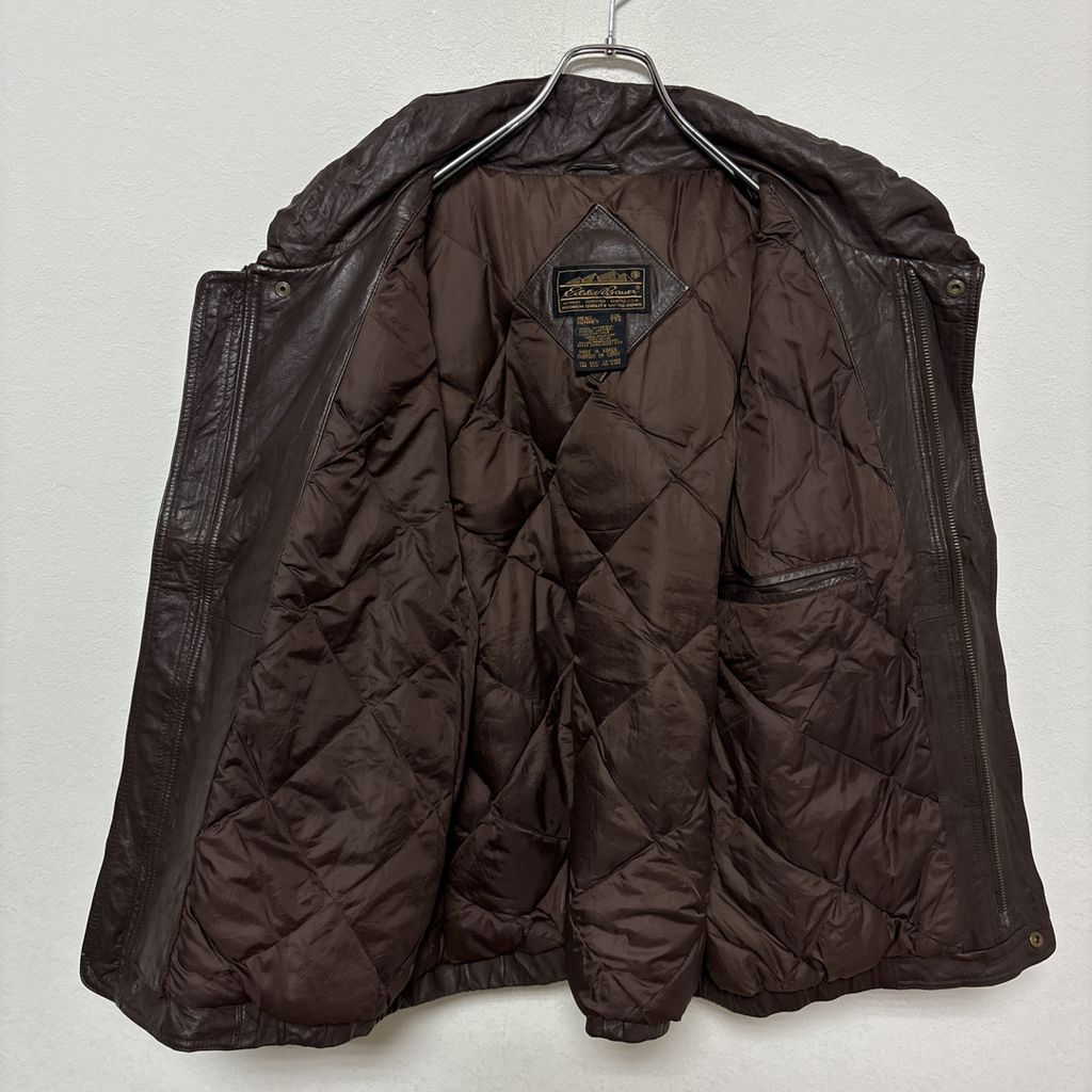 Eddie Bauer】 80～90s 黒タグ グースダウン 本革レザーベスト S-3636