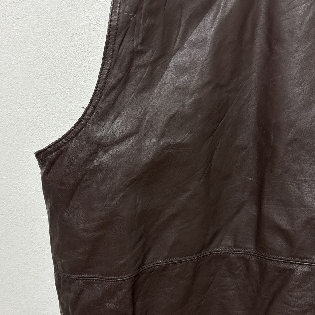 Eddie Bauer】 80～90s 黒タグ グースダウン 本革レザーベスト S-3636