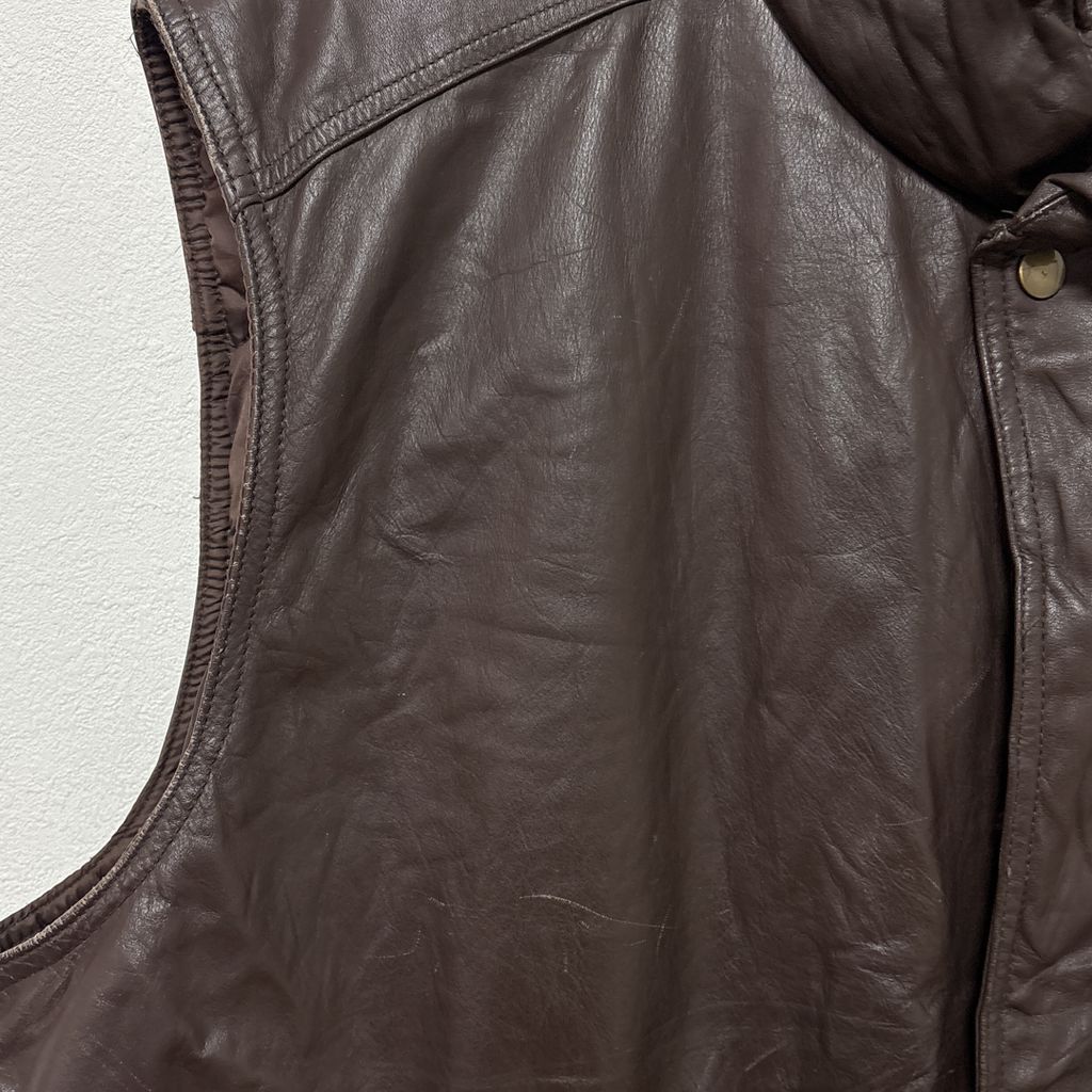 Eddie Bauer】 80～90s 黒タグ グースダウン 本革レザーベスト S-3636
