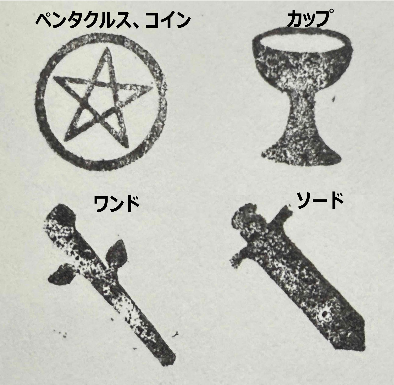 遊印、祝咒印、石のはんこ：タロット 小アルカナ カップ、ソード、ワンド ペンタクル・コイン ▢