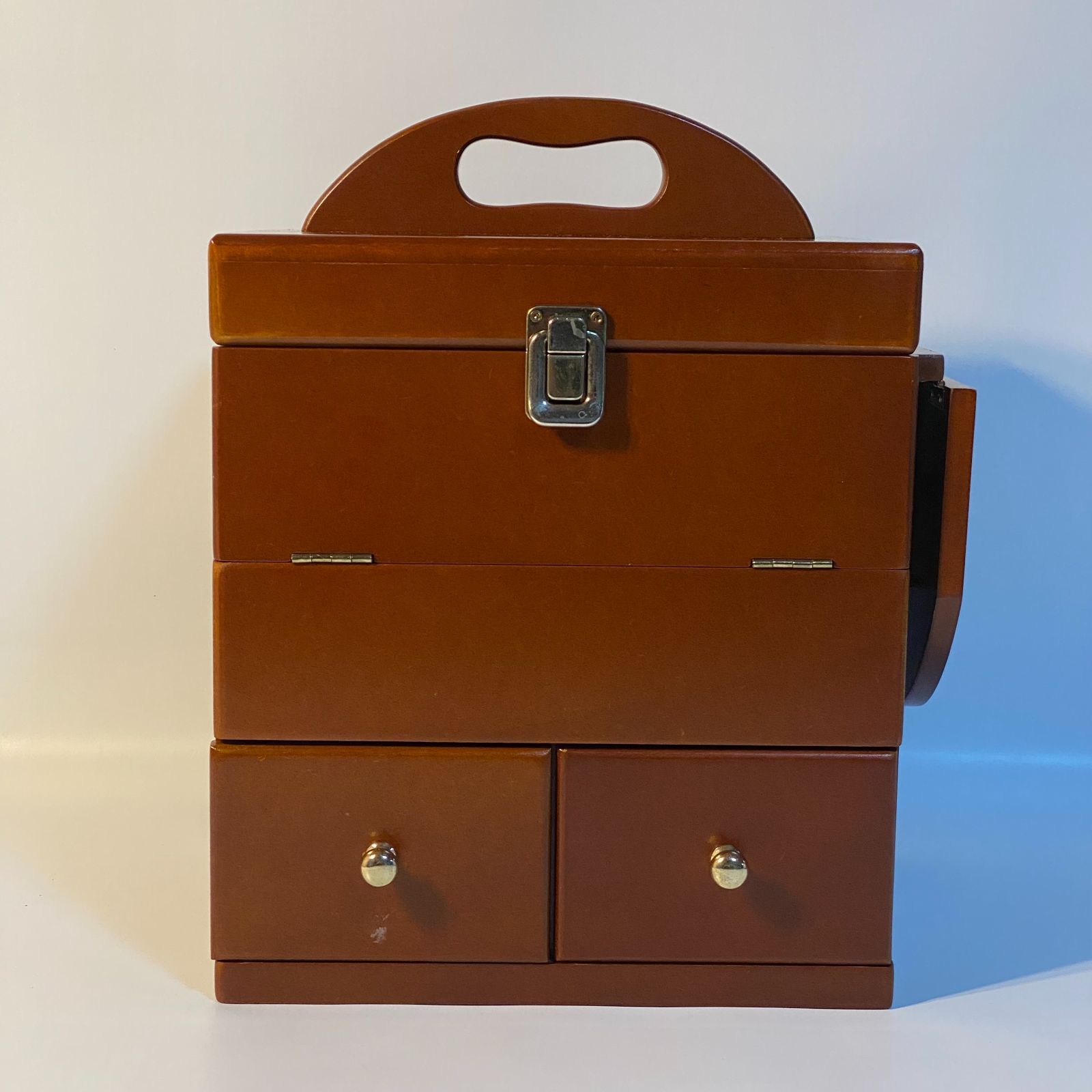 化粧箱 木目 三面鏡 木製 レトロ メイクボックス ドレッサー ② 送料込み 化粧箱 木目 三面鏡 木製 レトロ メイクボックス ドレッサー ③ 送料