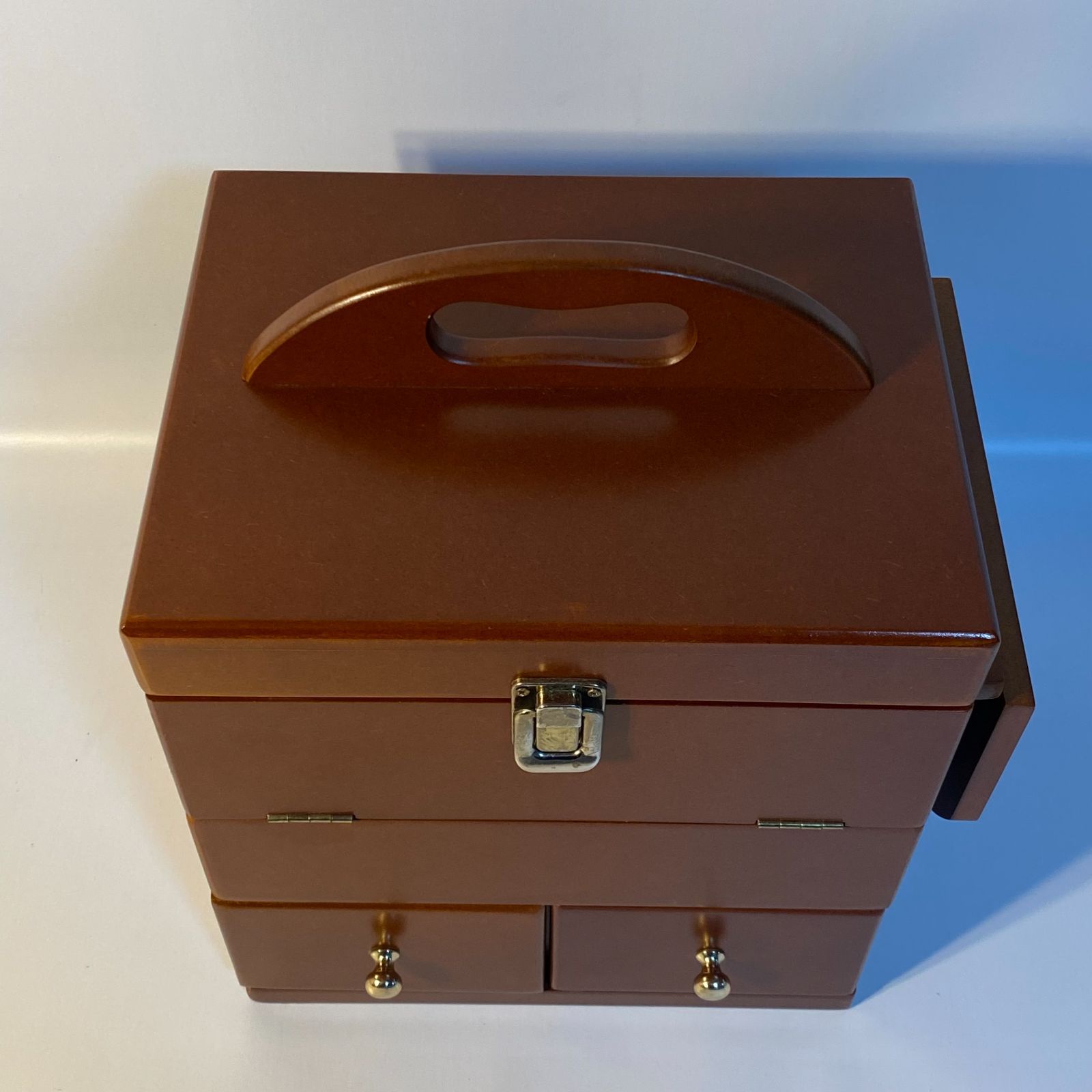 化粧箱 木目 三面鏡 木製 レトロ メイクボックス ドレッサー ③ 送料