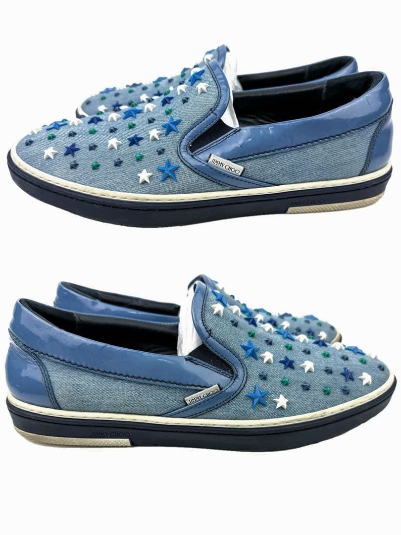 JIMMY CHOO ジミーチュウ デニムスニーカー スタースタッズ レザー