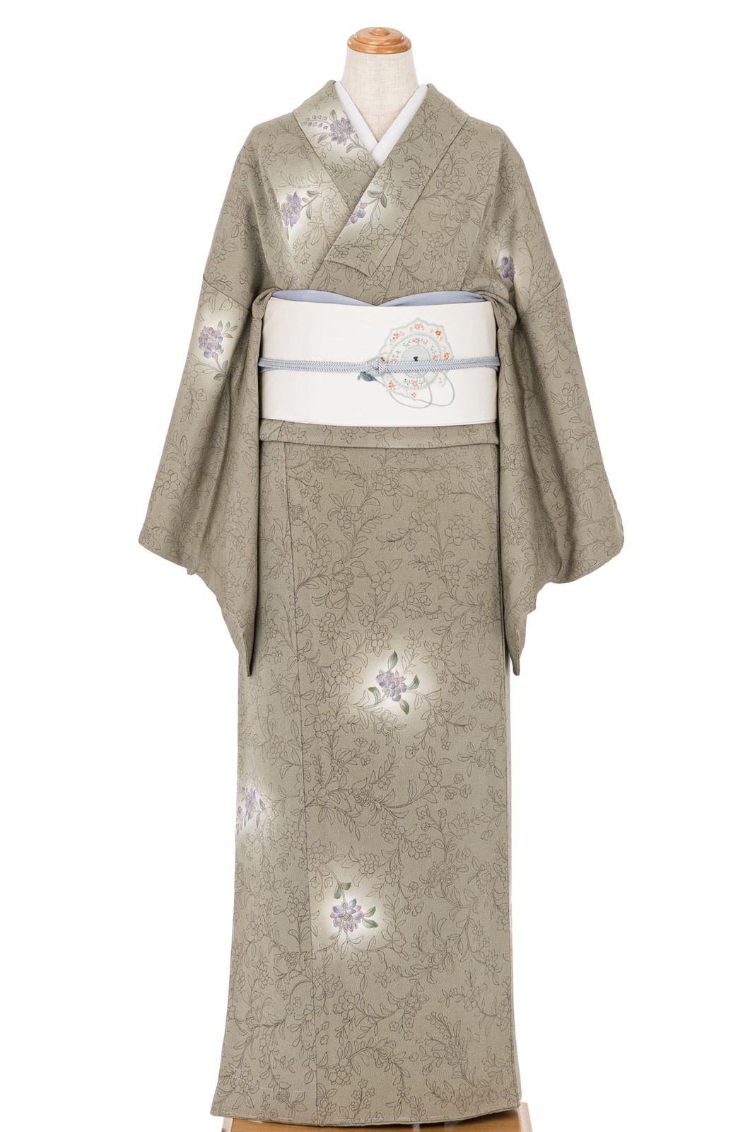 縮緬 一つ紋 唐花模様 ゆったりサイズ