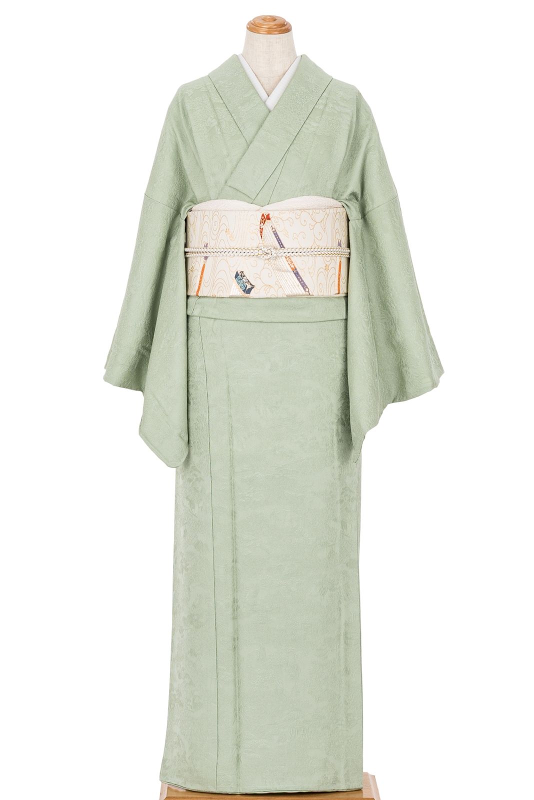 色無地 一つ紋 若葉色 ゆったりサイズ 裄長