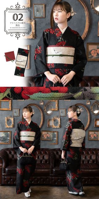 種類8：S/08.白木蓮 藤墨色 洗える着物 セット 「袷着物＋京袋帯＋