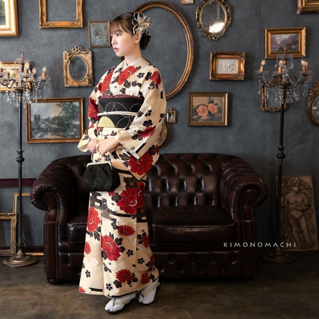 種類24：L/08.白木蓮 藤墨色 洗える着物 セット 「袷着物＋京袋帯＋