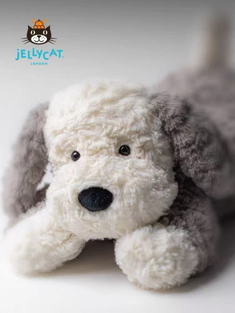 Jellycatミルククリームグレー×ホワイト 花毛色犬 おだやかソフトドール
