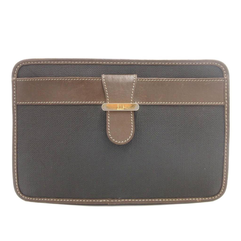 ダンヒル dunhill セカンドバッグ ヘリンボーン柄 PVC レザー 本革 茶