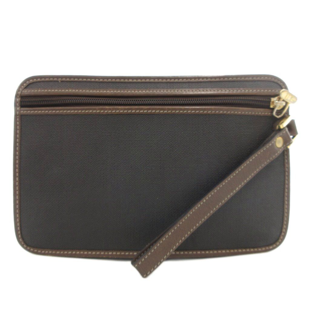 ダンヒル dunhill セカンドバッグ ヘリンボーン柄 PVC レザー 本革 茶