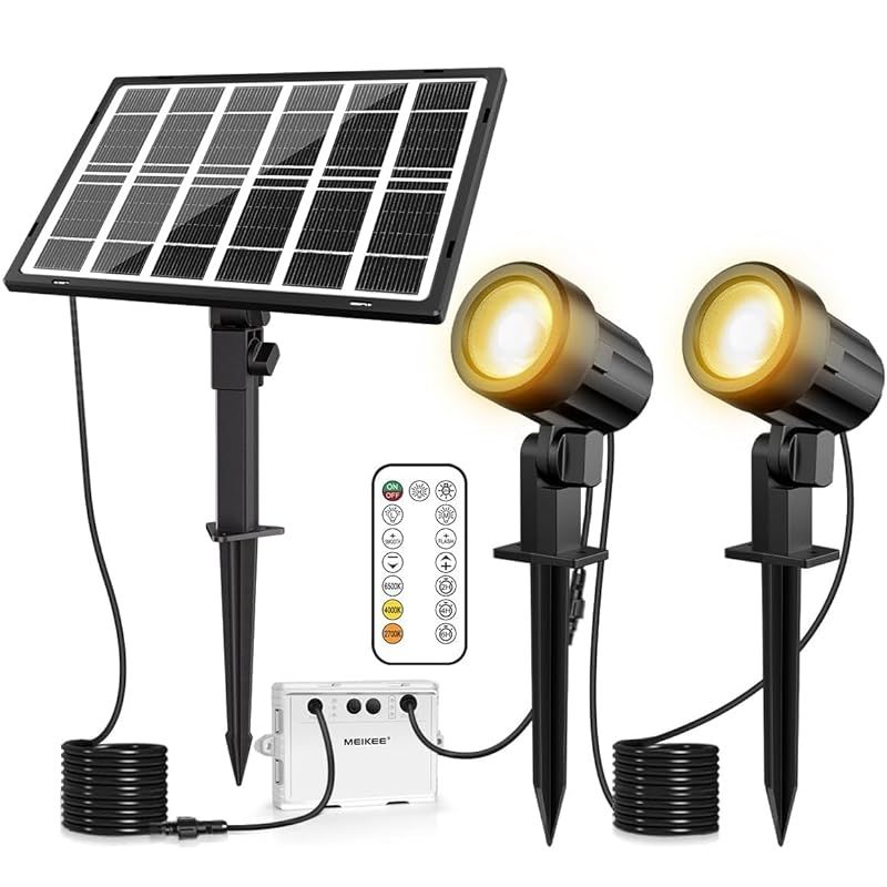 MEIKEE ソーラー ガーデンライト スポットライト電球色 昼白色 昼光色 led 屋外 分離式 光センサー 自動点灯/消灯 IP66防水 【2025年新版 3種類色温度 3段階輝度リモコン操作】3000K 4000k 6500k 400LM 庭園照明 0