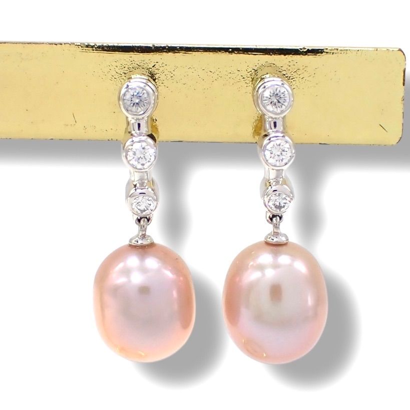 ミキモト 8㎜ イヤリング K18 ダイヤ ピンクパール WG 4444 - メルカリ