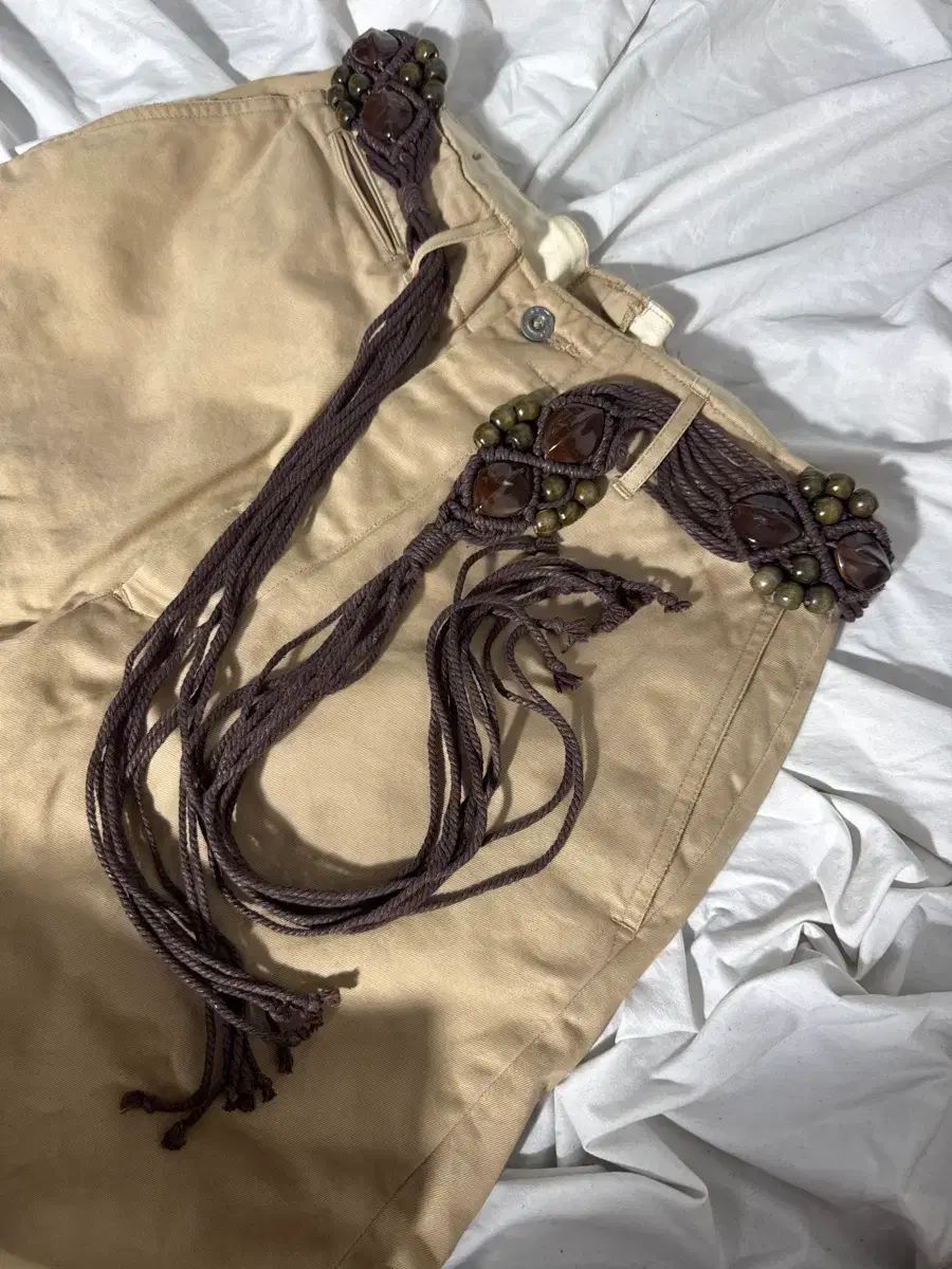 ヴィンテージ ビーズ ストーン 装飾 ボヘミアン ロープ ベルト