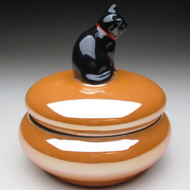 オールドノリタケ 黒猫フィギュア付 小物入れ パウダーボックス 蓋物