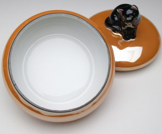 オールドノリタケ 黒猫フィギュア付 小物入れ パウダーボックス 蓋物