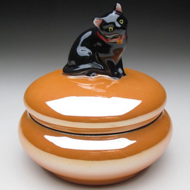 ノリタケ 黒猫フィギュア付 小物入れ パウダーボックス 蓋物