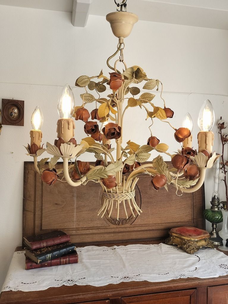 フランス アンティーク 装飾 花 シャンデリア 5灯 照明 ライト