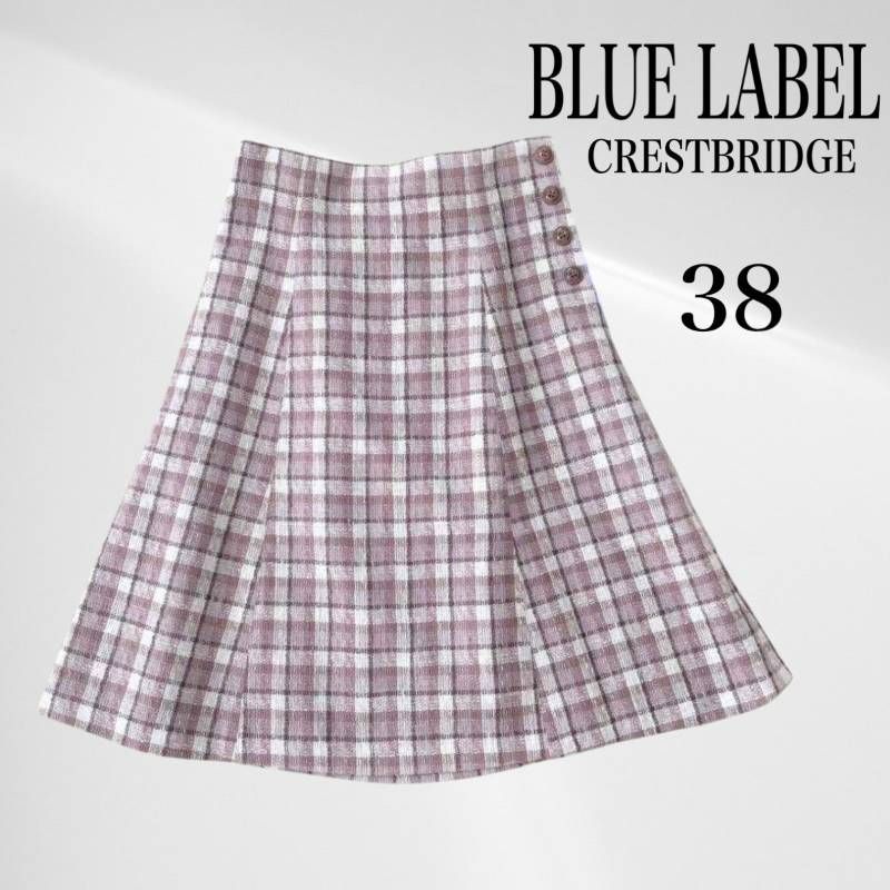 【未使用】ブルーレーベル フレア スカート チェック ひざ丈 ピンク 38 タグ付き・未使用品】 ブルーレーベル クレストブリッジ チェック