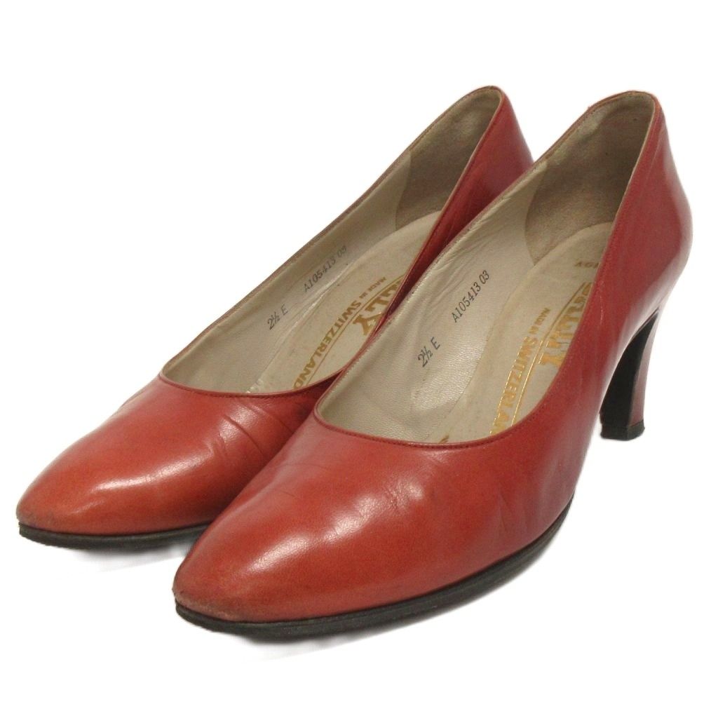 バリー BALLY アーモンドトゥ パンプス レザー 赤 レッド系 2.5E 21.5
