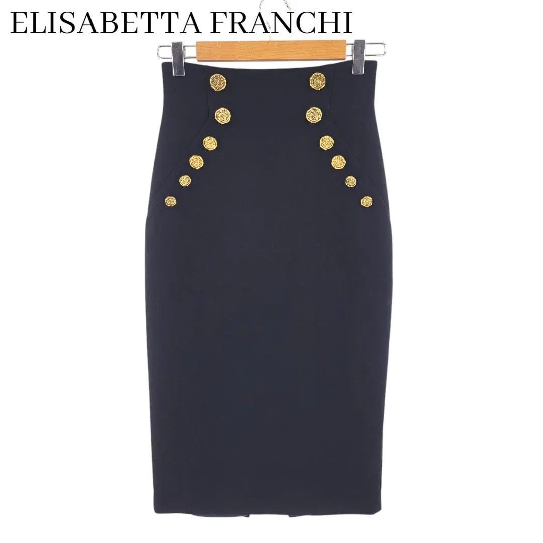 新品未使用✨エリザベッタフランキ　タイトスカート　40 美品】ELISABETTA FRANCHI エリザベッタフランキ タイトスカート 金