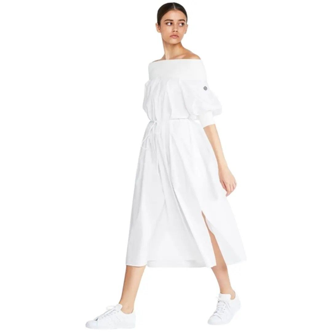 ボーダーズアットバルコニー STRAPPED DRESS ワンピース ホワイト 美品】BORDERS at BALCONY ボーダーズアットバルコニー オフショルダー