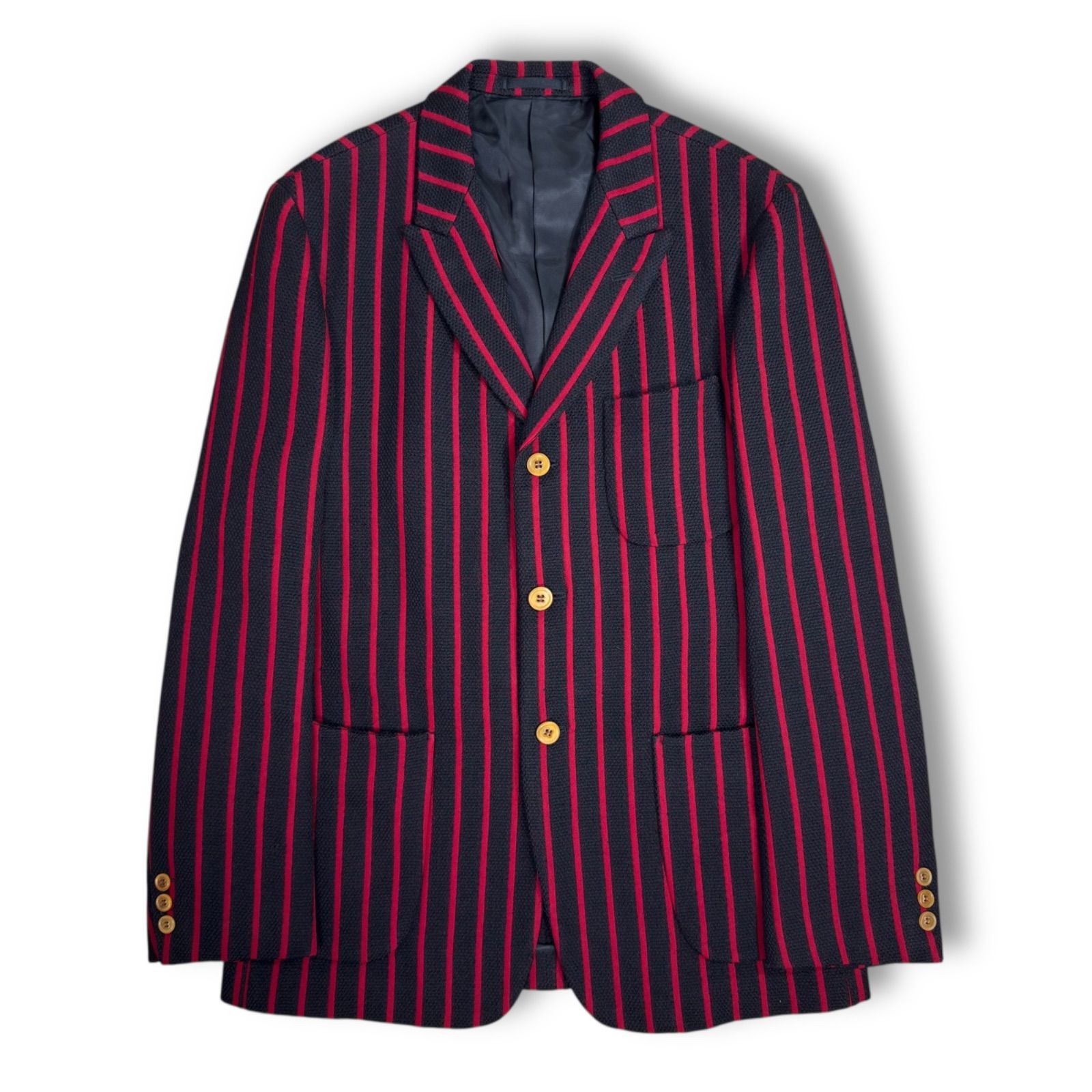 02 AW COMME des GARCONS HOMME PLUS Striped Wool 3 B Tailored Jacket - Black × Red