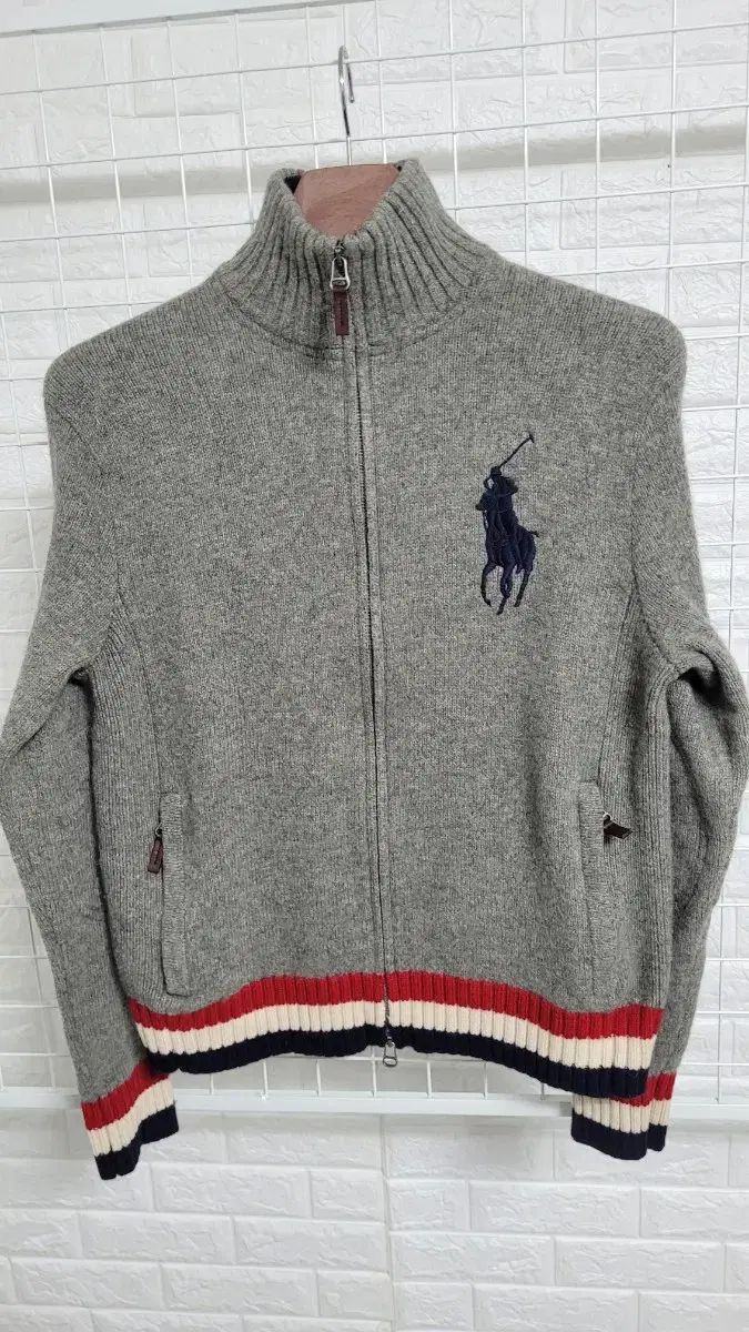 M ポロラルフローレン 斗山90 s グレー ツーウェイジッパー ラムウール クロップドニットジップアップ ジャケット