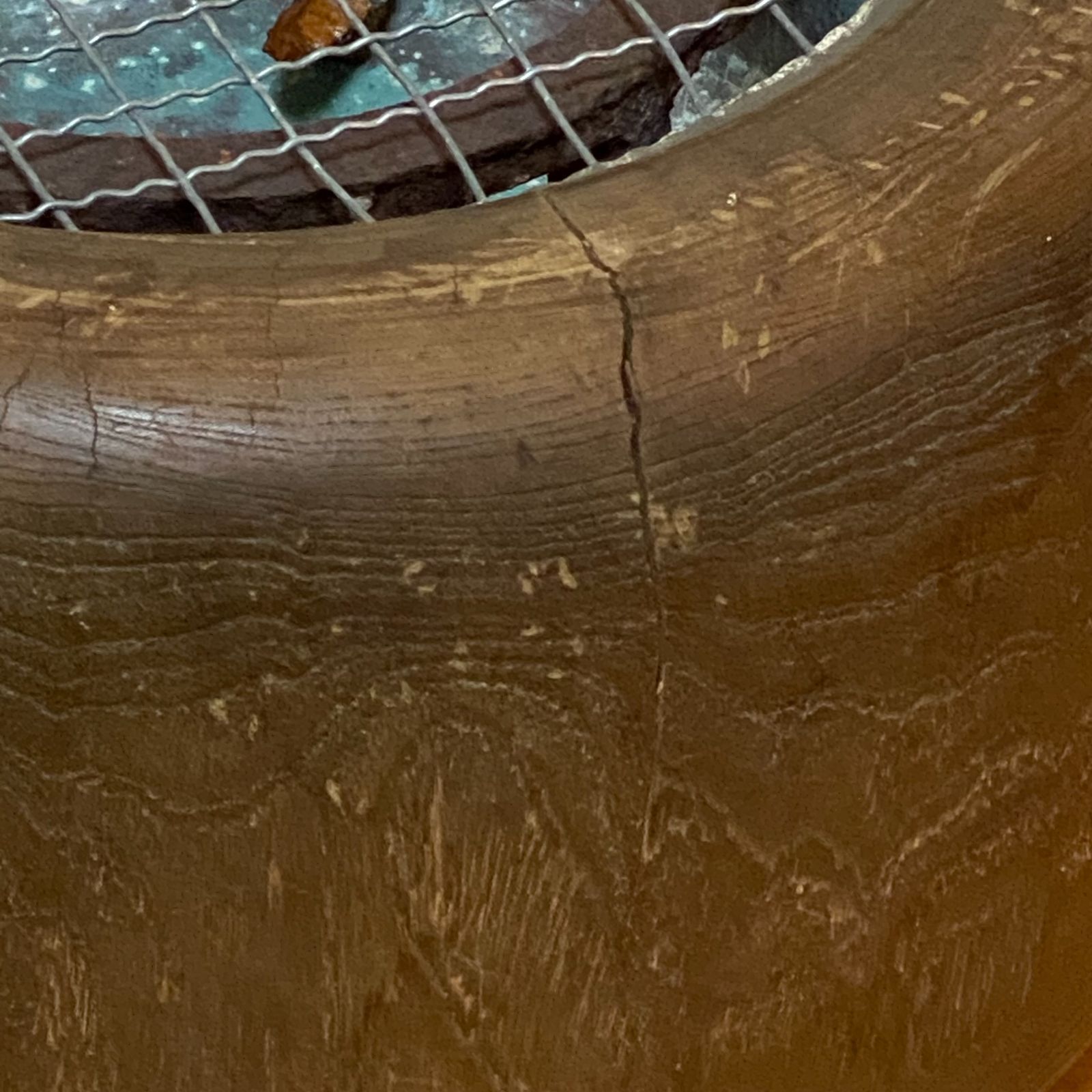 火鉢 木製 銅炉付 五徳付 金網付 直径約38cm H約23cm 送料込み