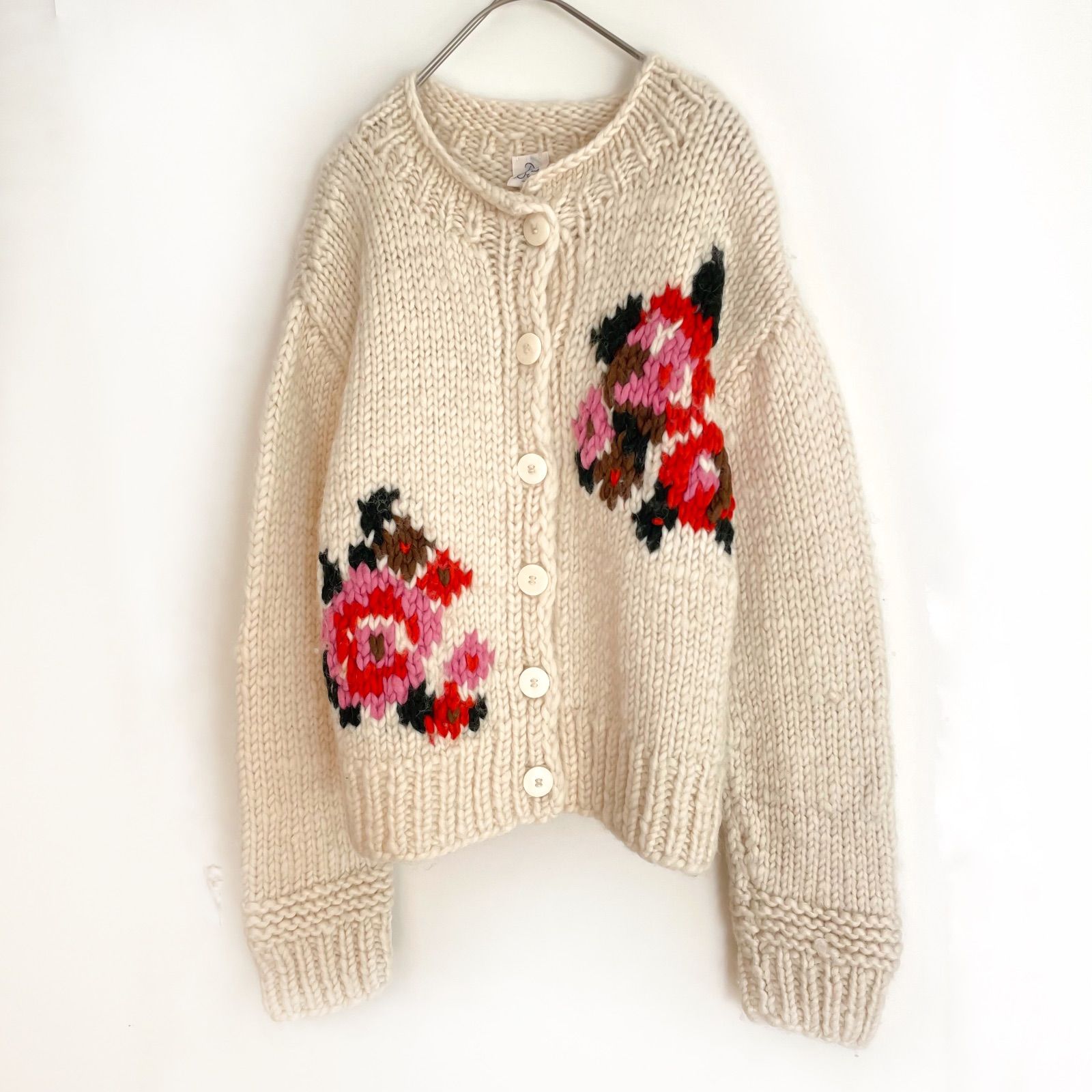 Dot&amp;StripesCHILD ネパール太ギルボックスインターシャカーディガン Dot&Stripes Child Woman ネパール太ギルボックスインターシャプル