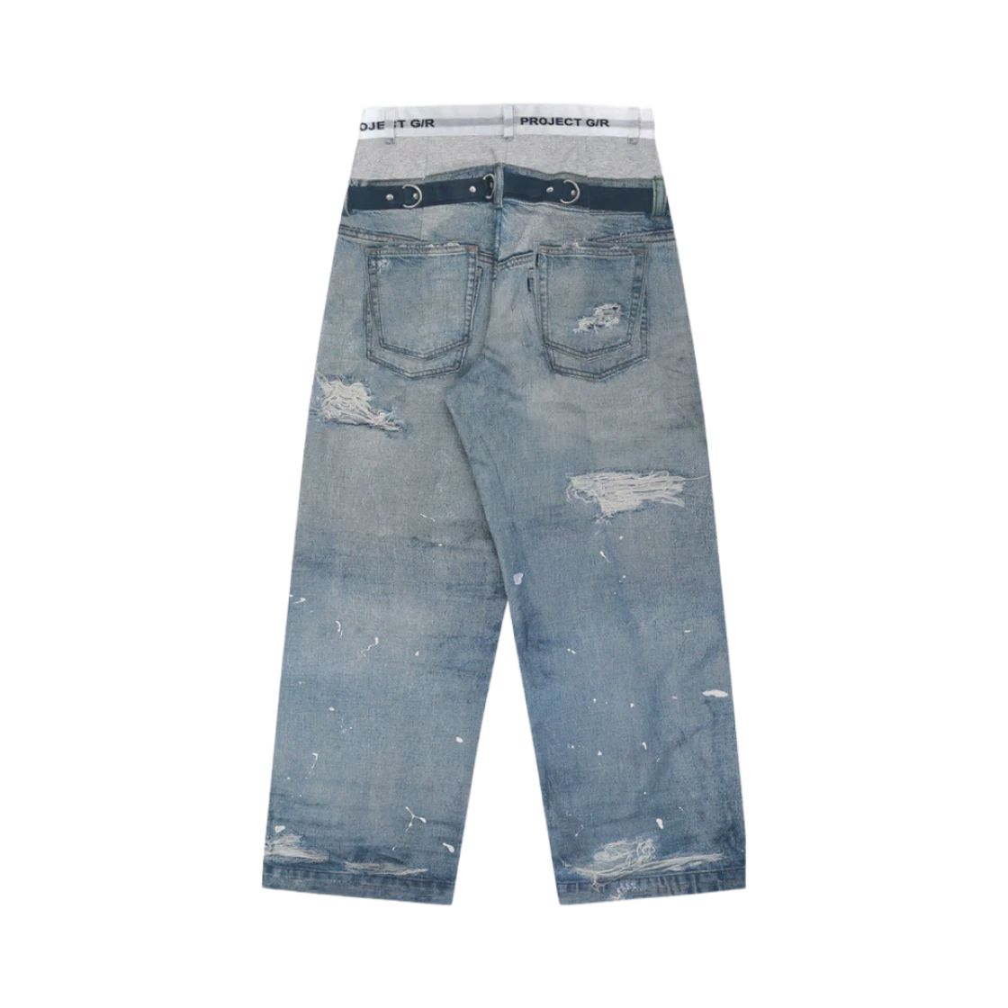 プロジェクト G R トロンプ ルイユ デニム プリント パンツ ロング ブルー ベージュ系 秋コーデ