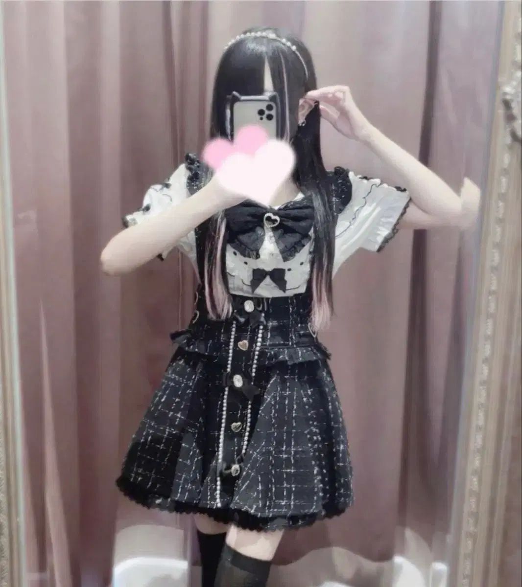 リズリサ ツイード サスペンダー スカパン ブラック 量産型 地雷系