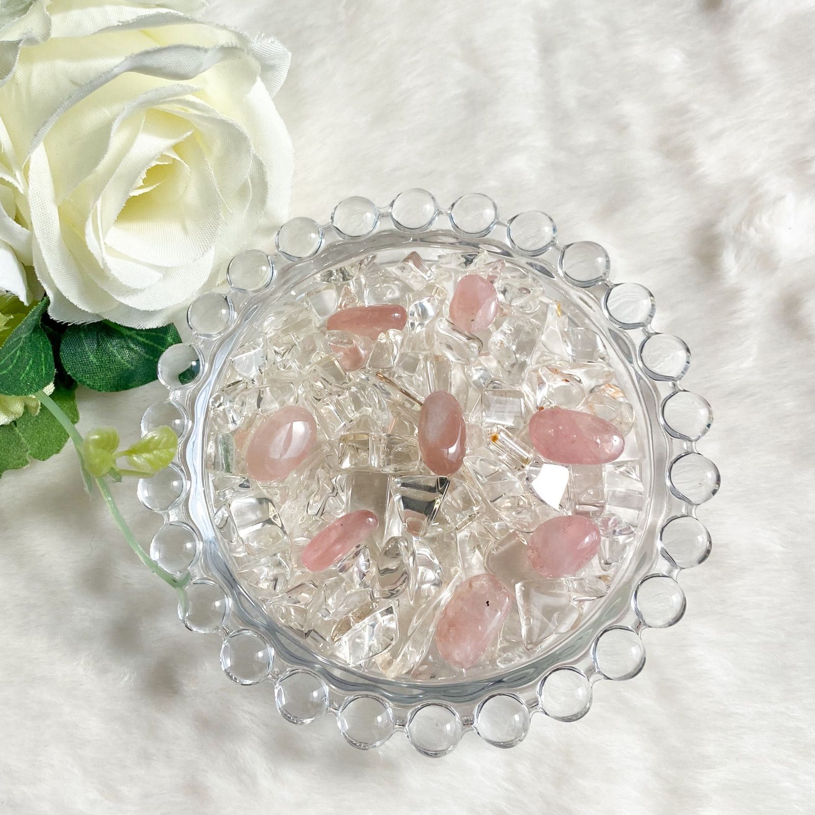 ★セールご奉仕品★定番人気『愛の石』♡【85cm透明ローズクオーツさざれ連】❤️ さざれ水晶50g・当店限定ローズクオーツ8石入り】天然石浄化 細石