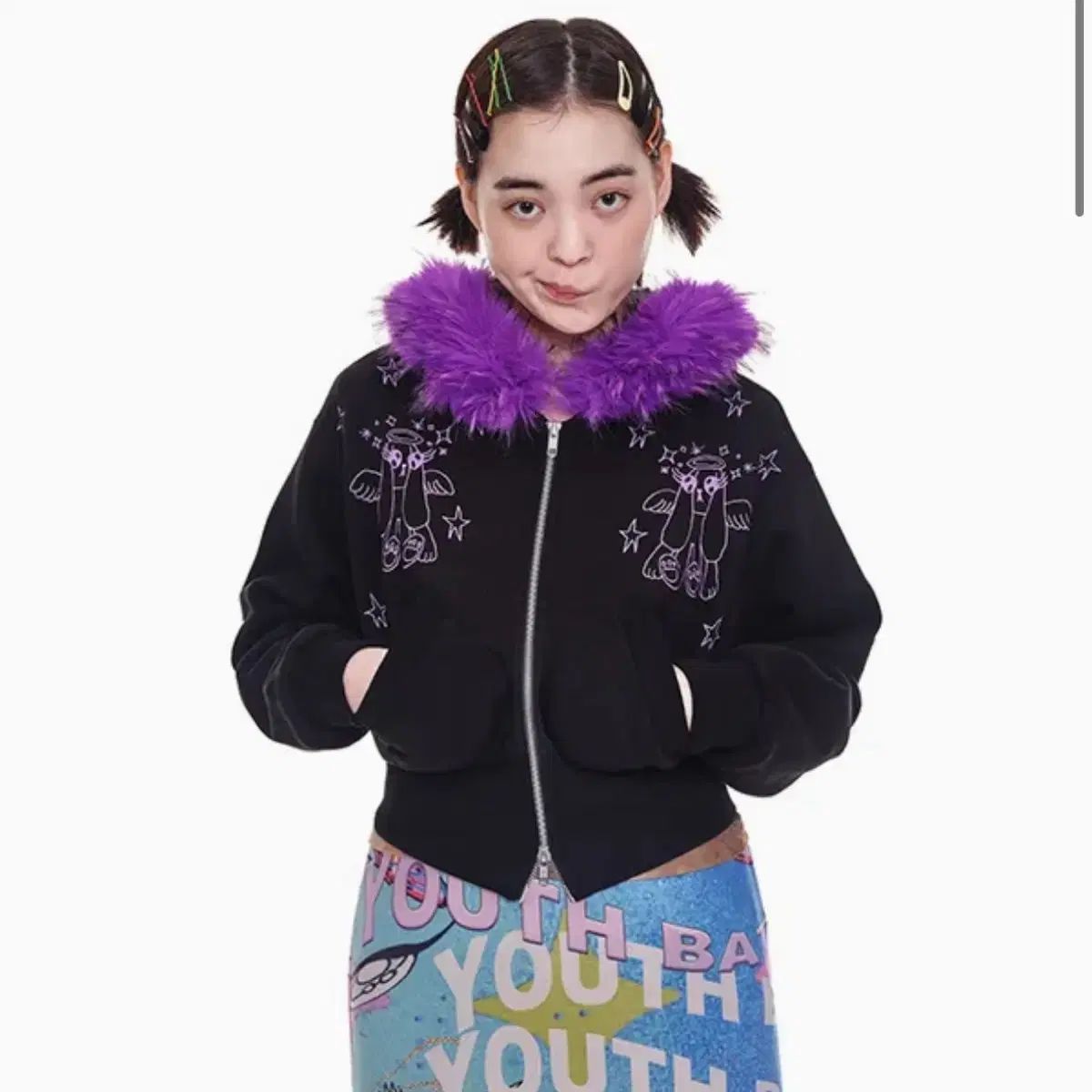 ユースバス ファー フーディージップアップ