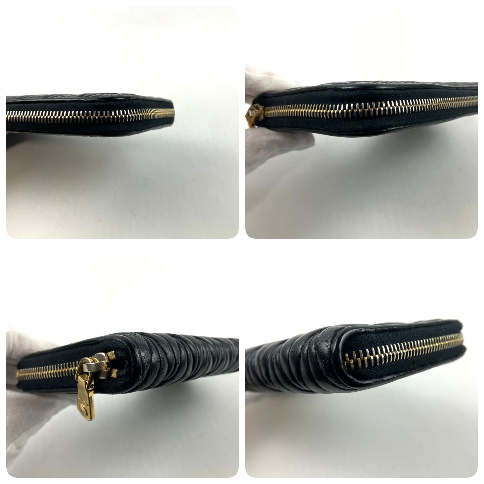 miumiu ミュウミュウ 長財布 マトラッセ ラウンドジップ レザー ロゴ